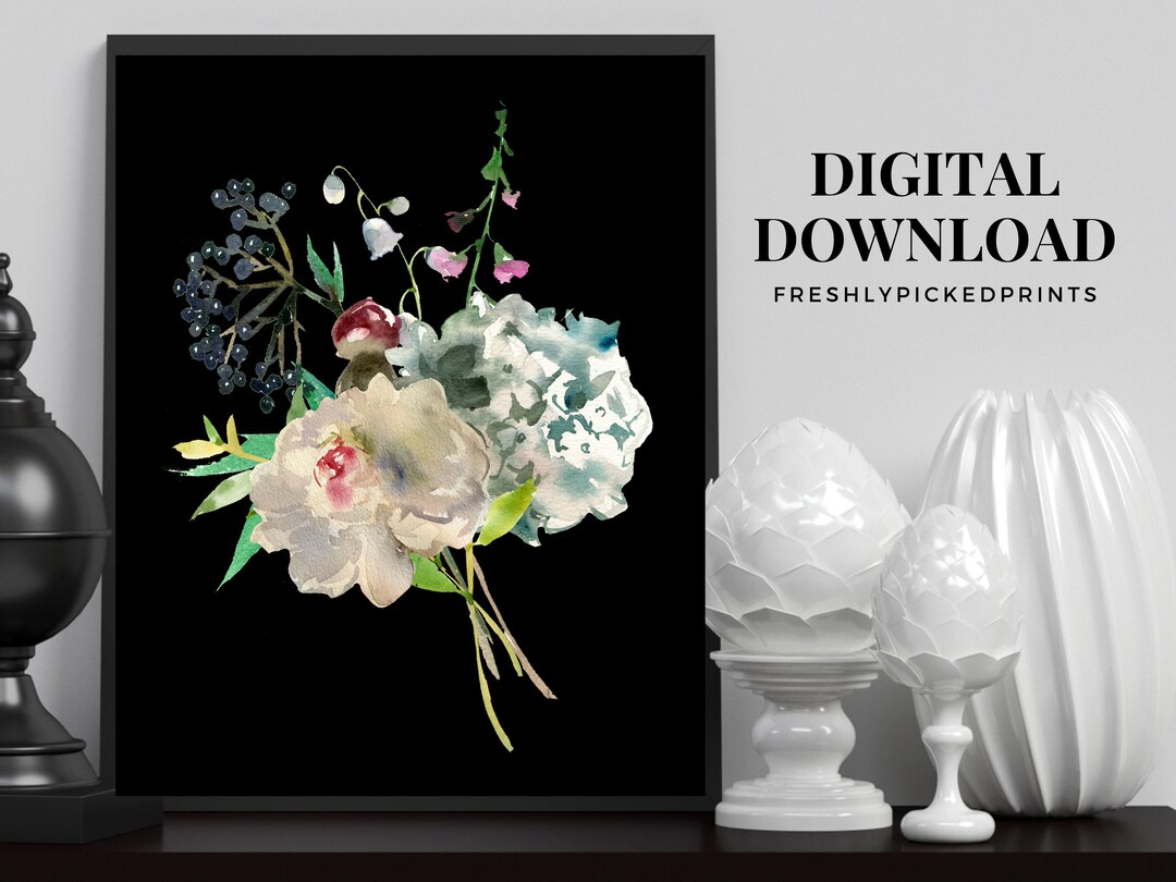 Floral Printable Wall Art Digital Download Cream Roses Ivory Peony ...