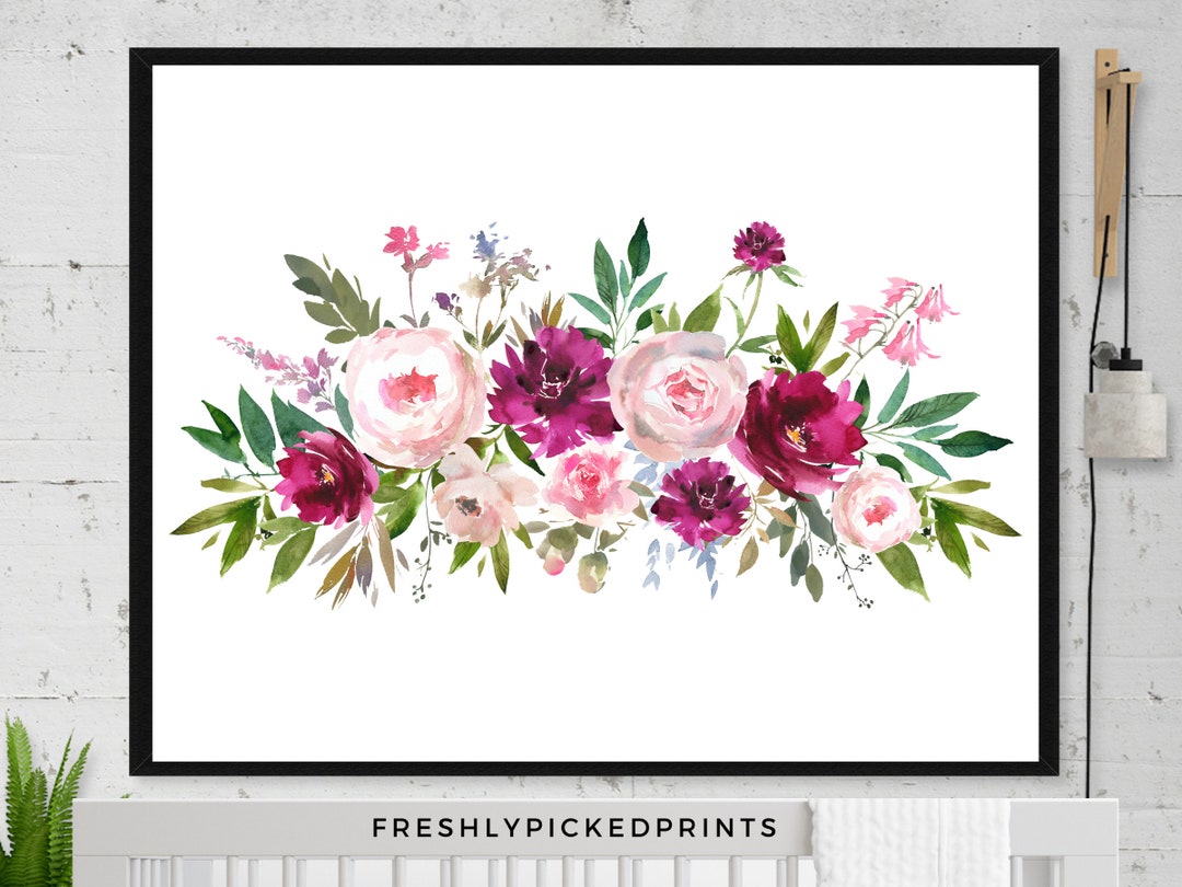 Digital Floral Print | Pink Printable Wall Art | Downloadable ...