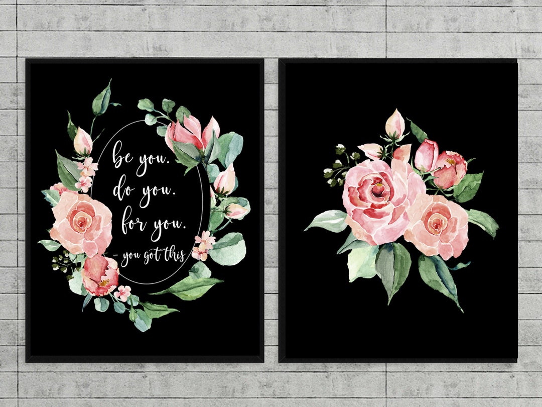 Watercolor Floral Print Set, Inspirational Quote Art (digital Download ...