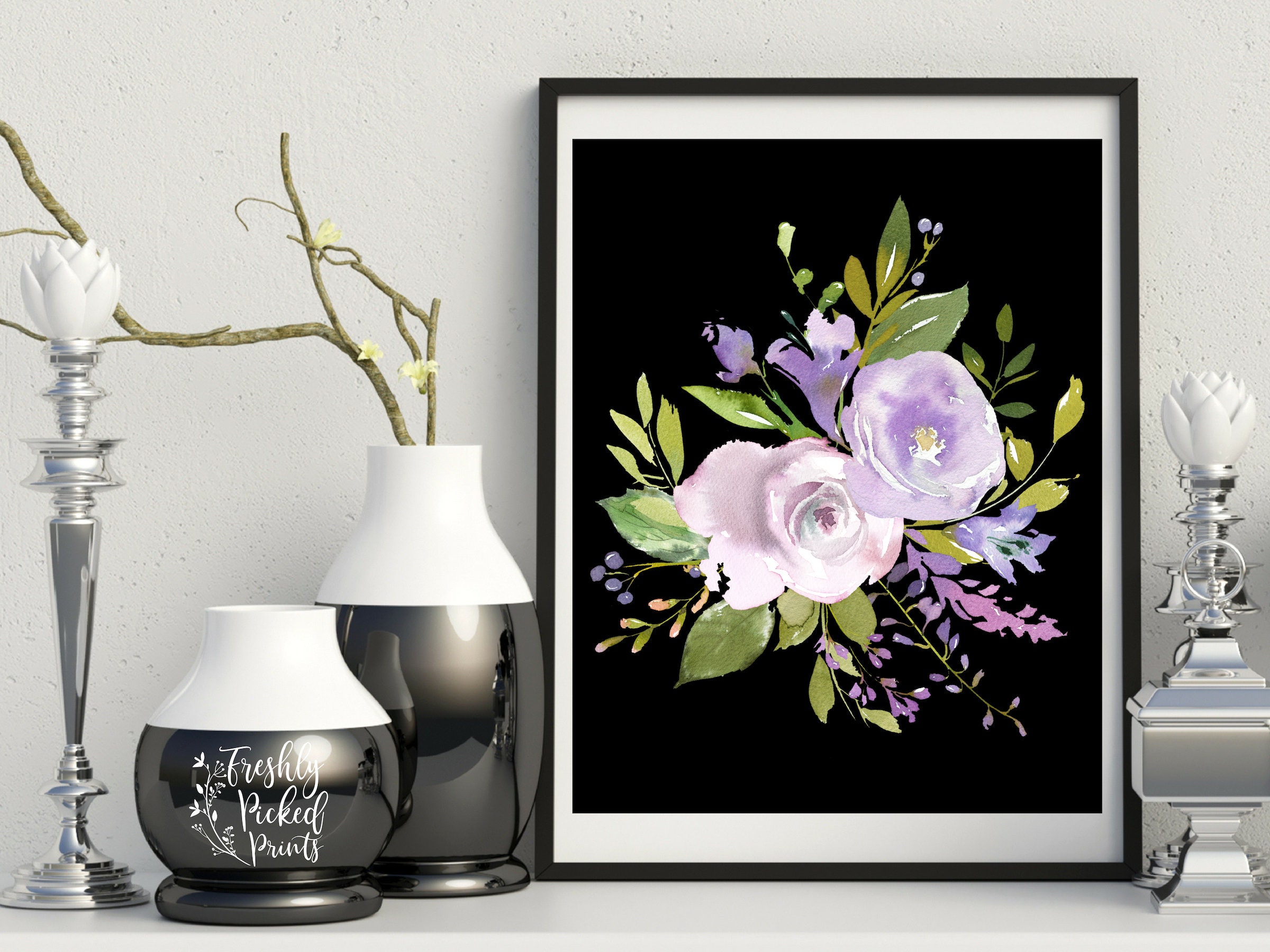 Lavender Purple Watercolor Bouquet Flower Art Print Digital Download - Etsy
