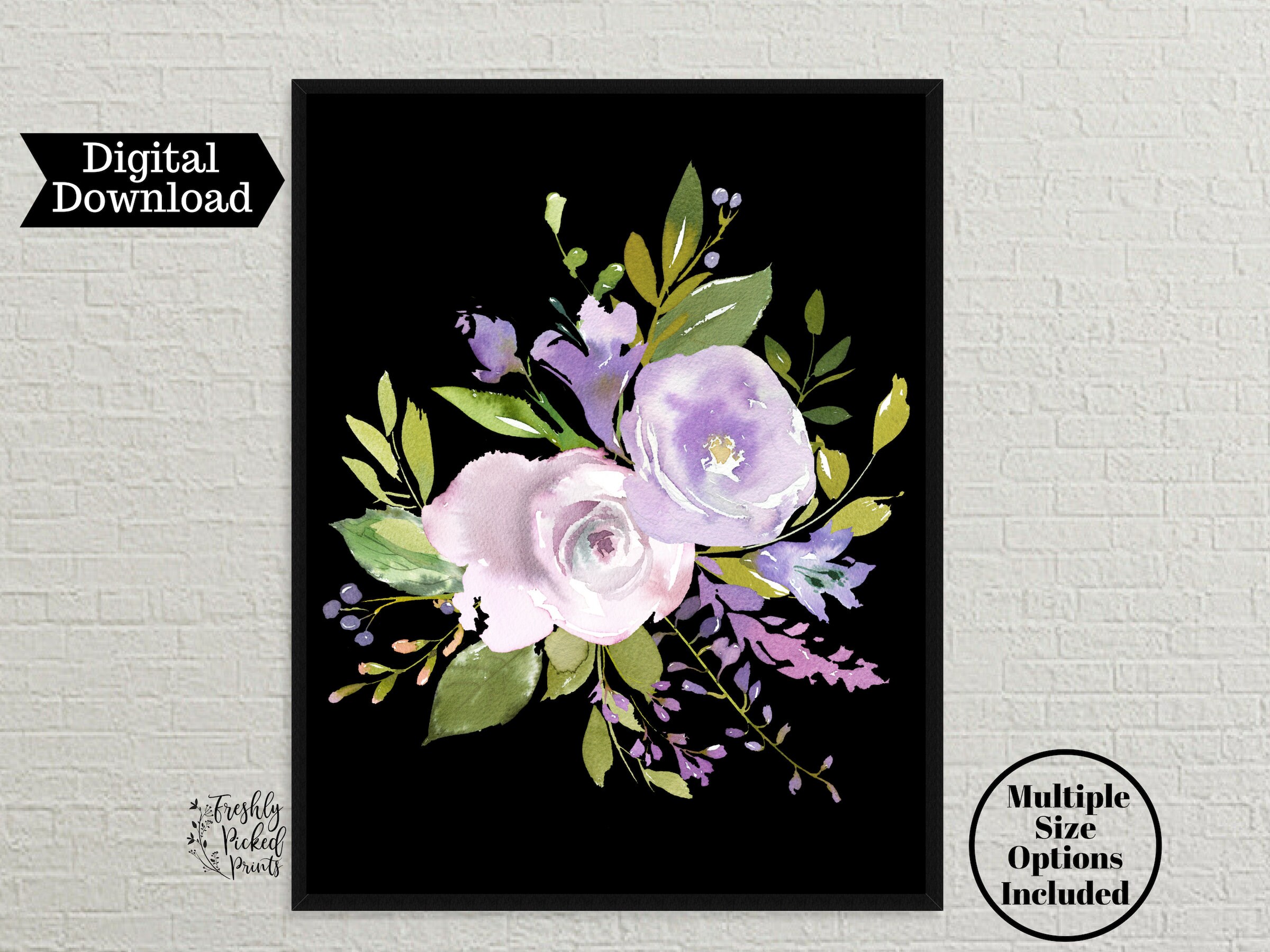 Lavender Purple Watercolor Bouquet Flower Art Print Digital Download - Etsy