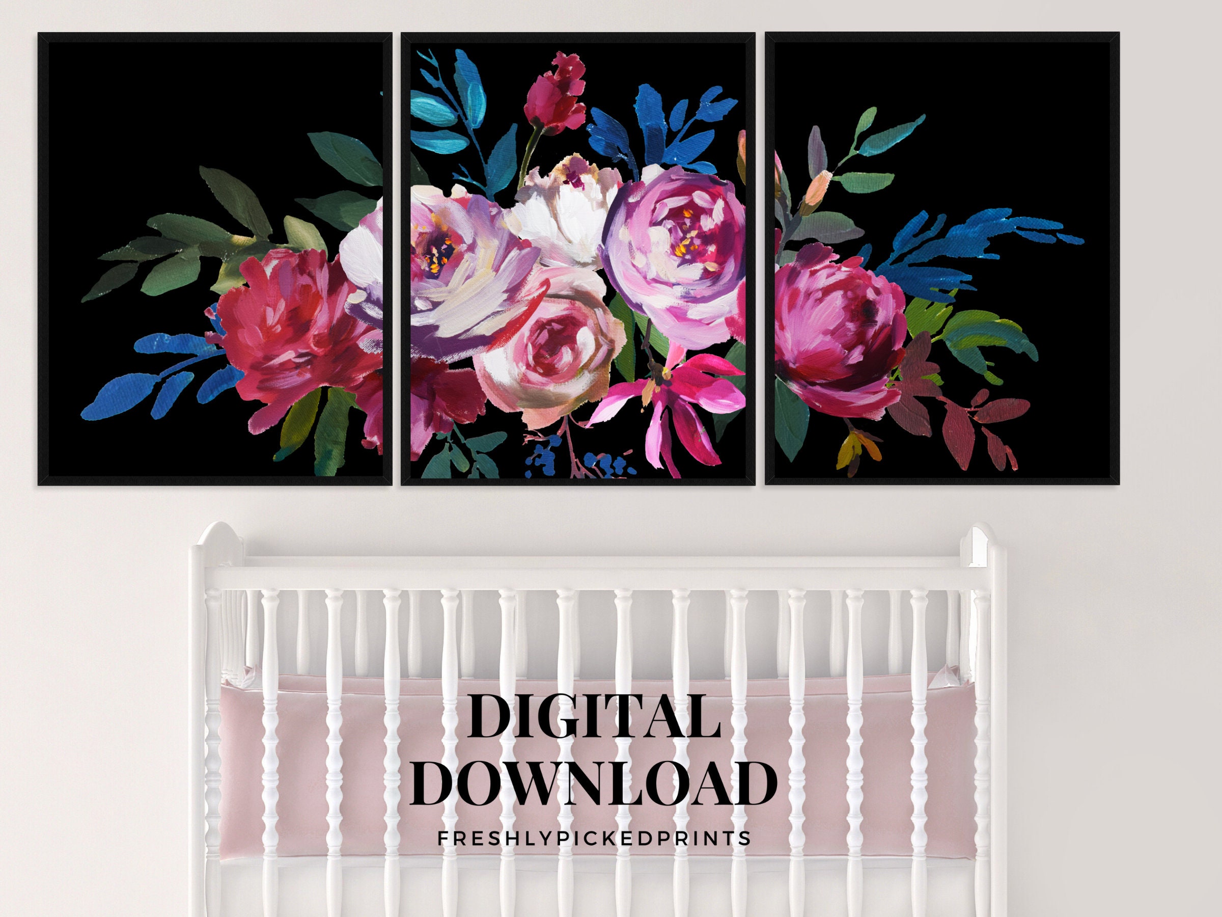 Floral Watercolor Art Print, Wine Blush Burgundy Roses (digital ...