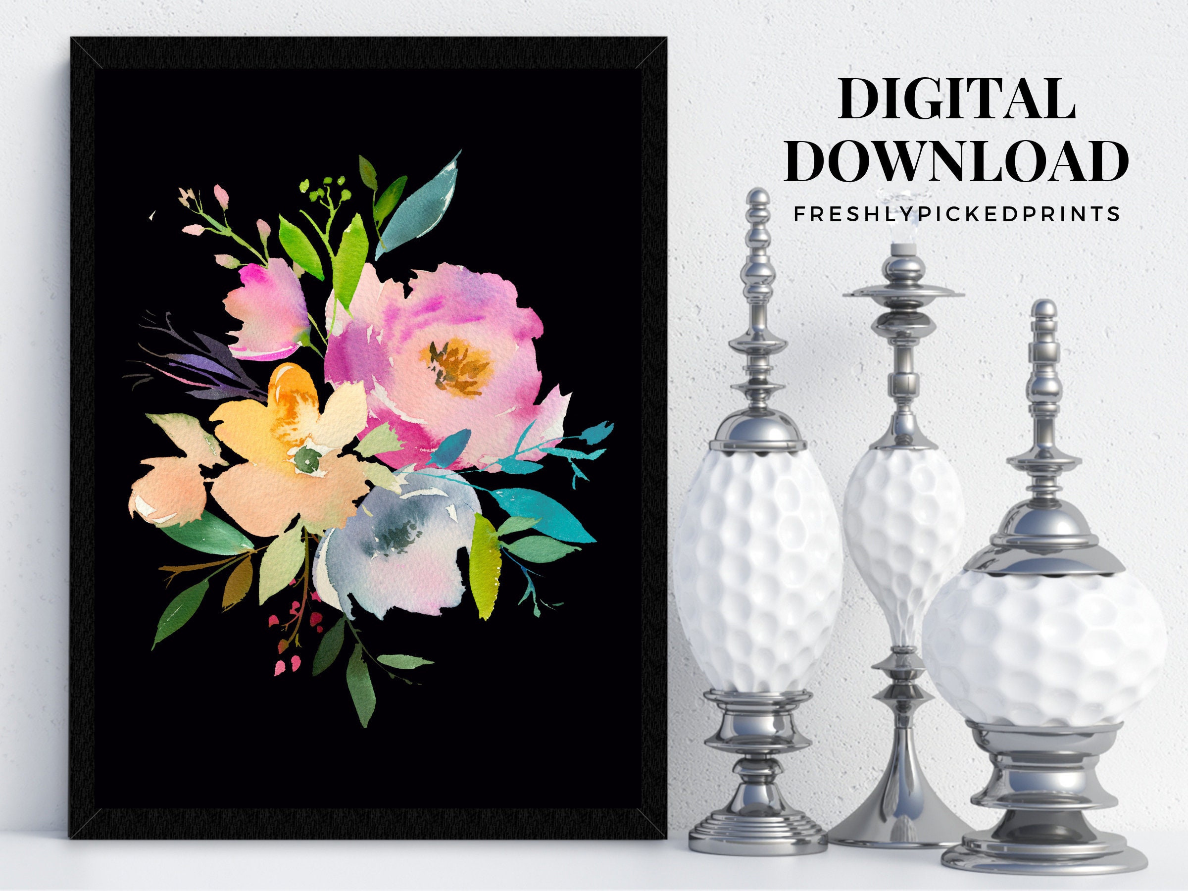 Blush Pink Floral Watercolor Art Print: Pastel Flower Bouquet (digital ...
