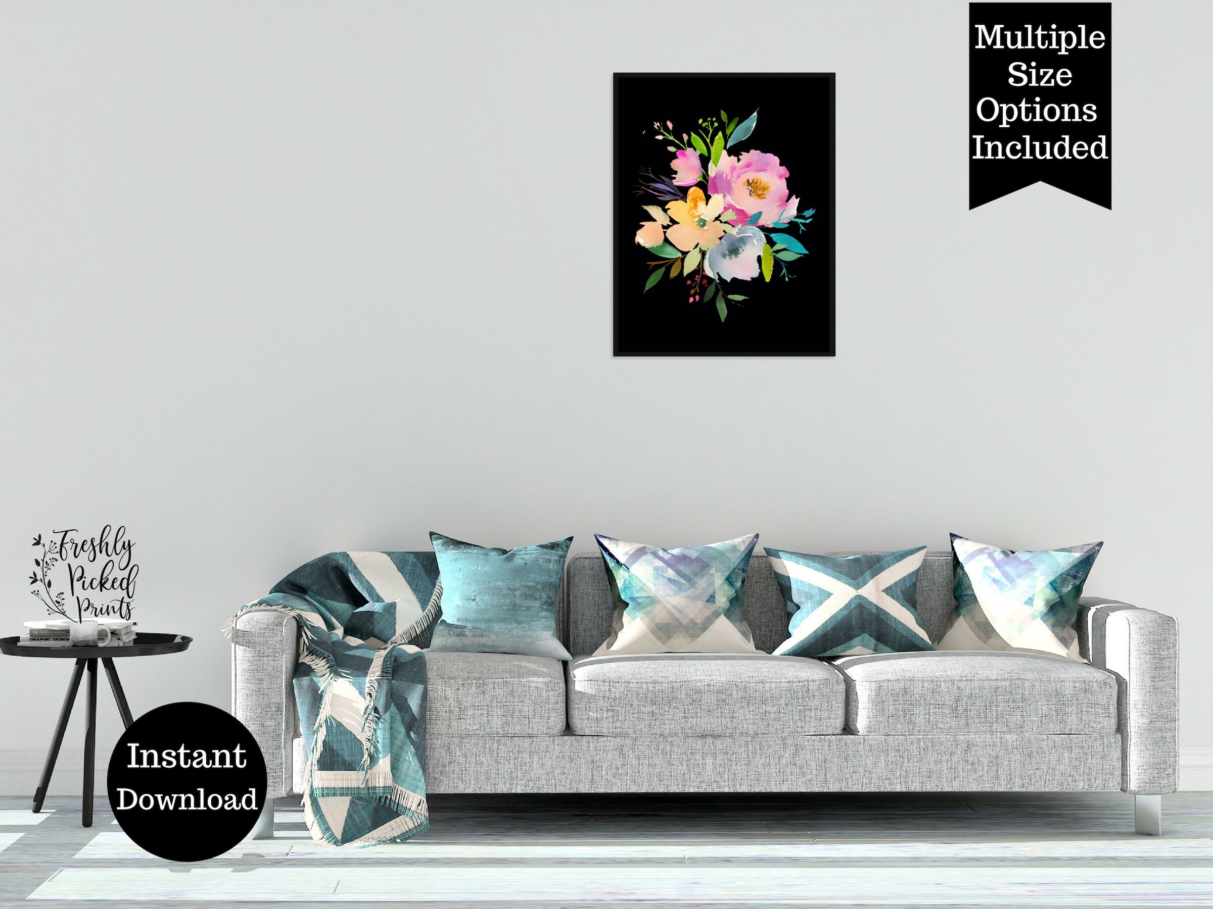 Blush Pink Floral Watercolor Art Print: Pastel Flower Bouquet (digital ...