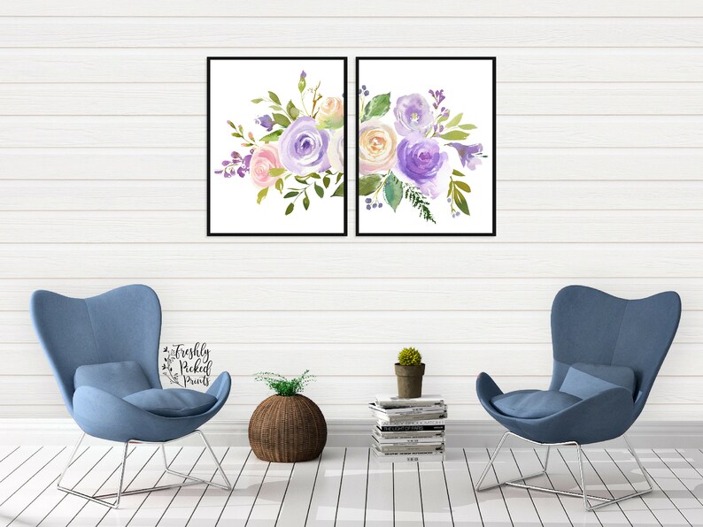Lavender Purple Watercolor Bouquet Flower Art Print Etsy
