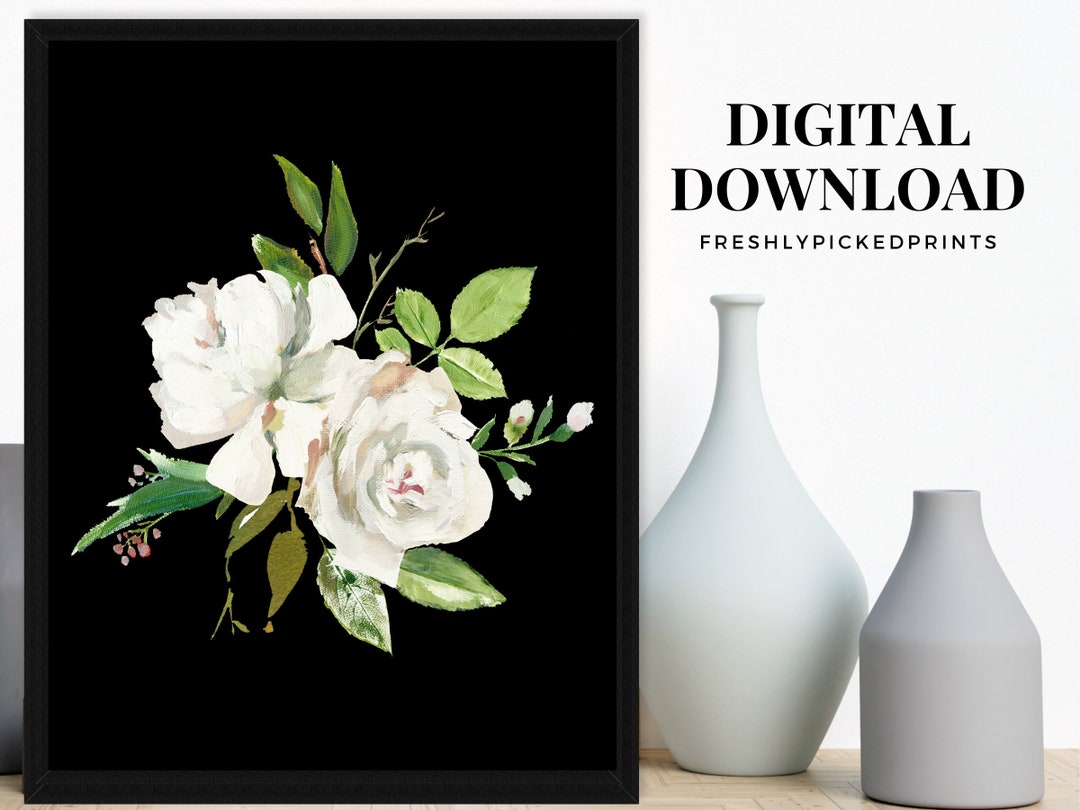 Cream Roses Watercolour Background Cream Roses Watercolor Print: Ivory Floral Bouquet (digital Download ...