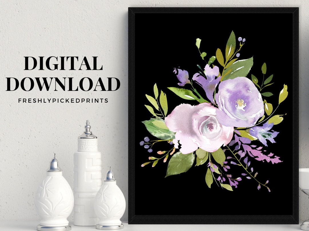 Lavender Purple Watercolor Bouquet Flower Art Print Digital Download - Etsy