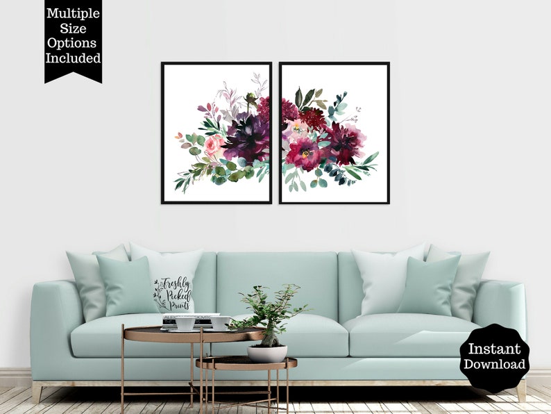 Downloadable Art Maroon Floral Printable Wall Art Digital Download Dark