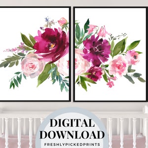 Blush Pink Floreale / Stampabile Stampabile Wall Art / Watercolor Flower Print
