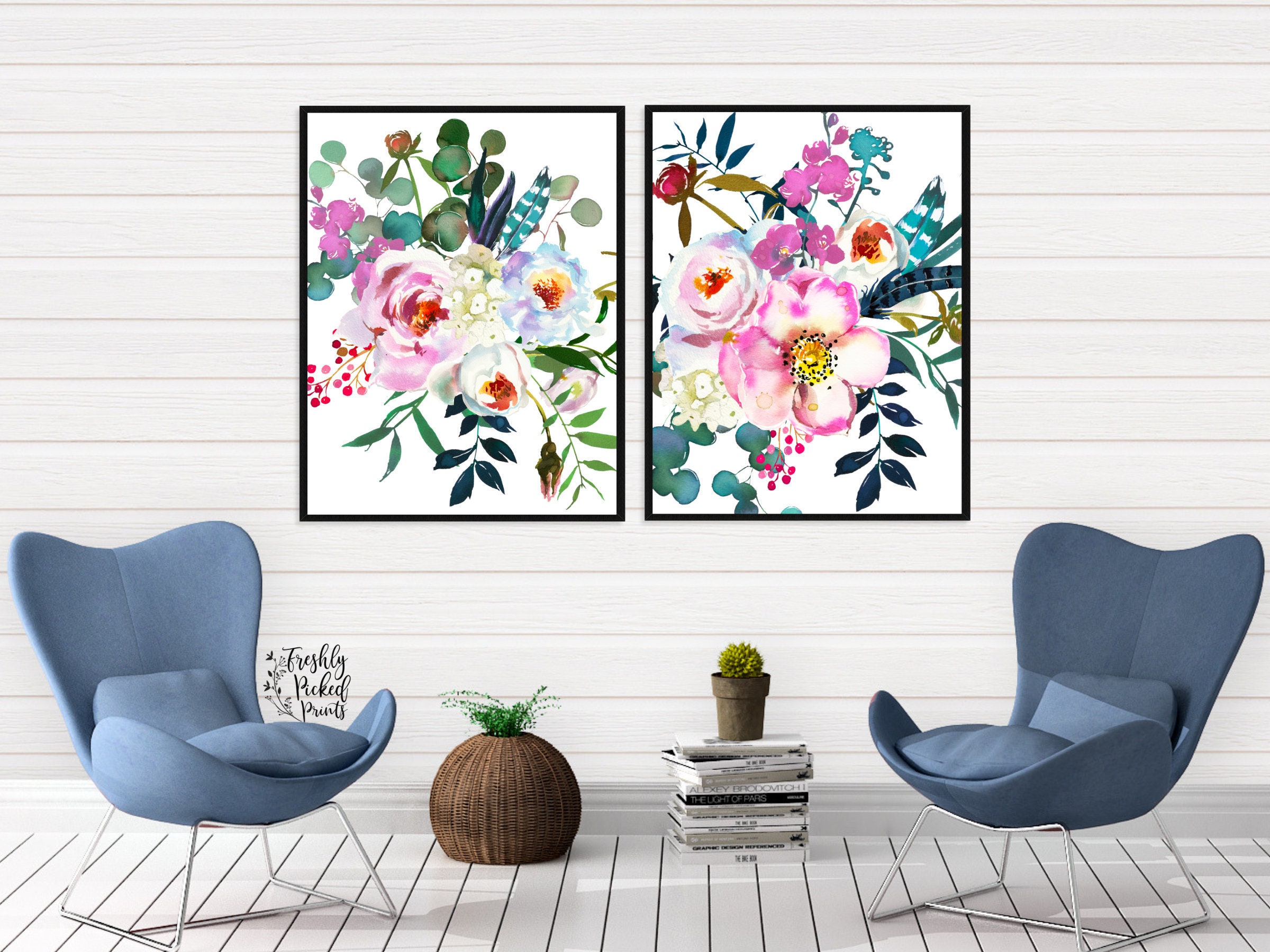 Instant Download Watercolor Pink Flower Prints Floral Prints