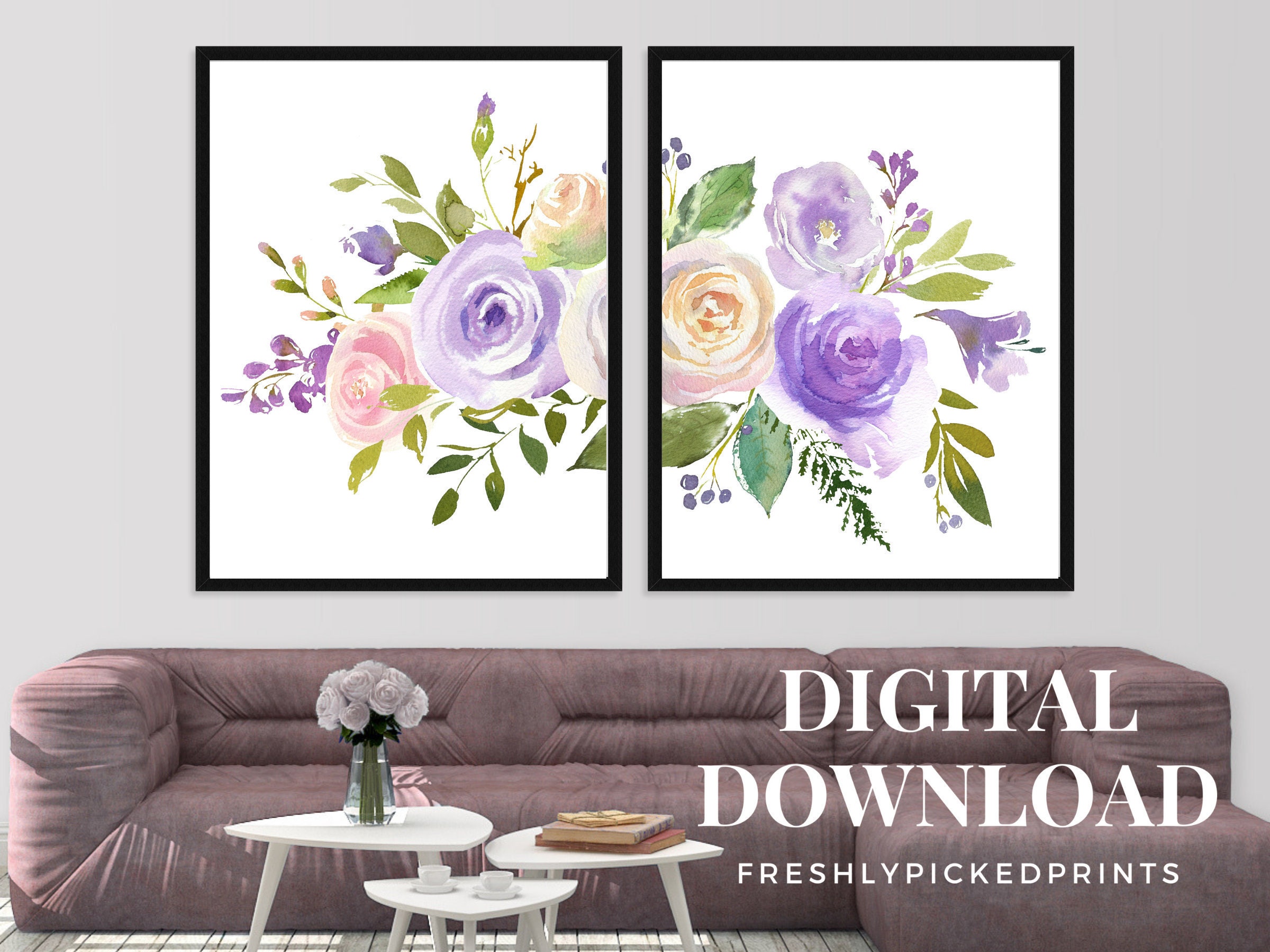 Lavender Purple Watercolor Bouquet Flower Art Print - Etsy
