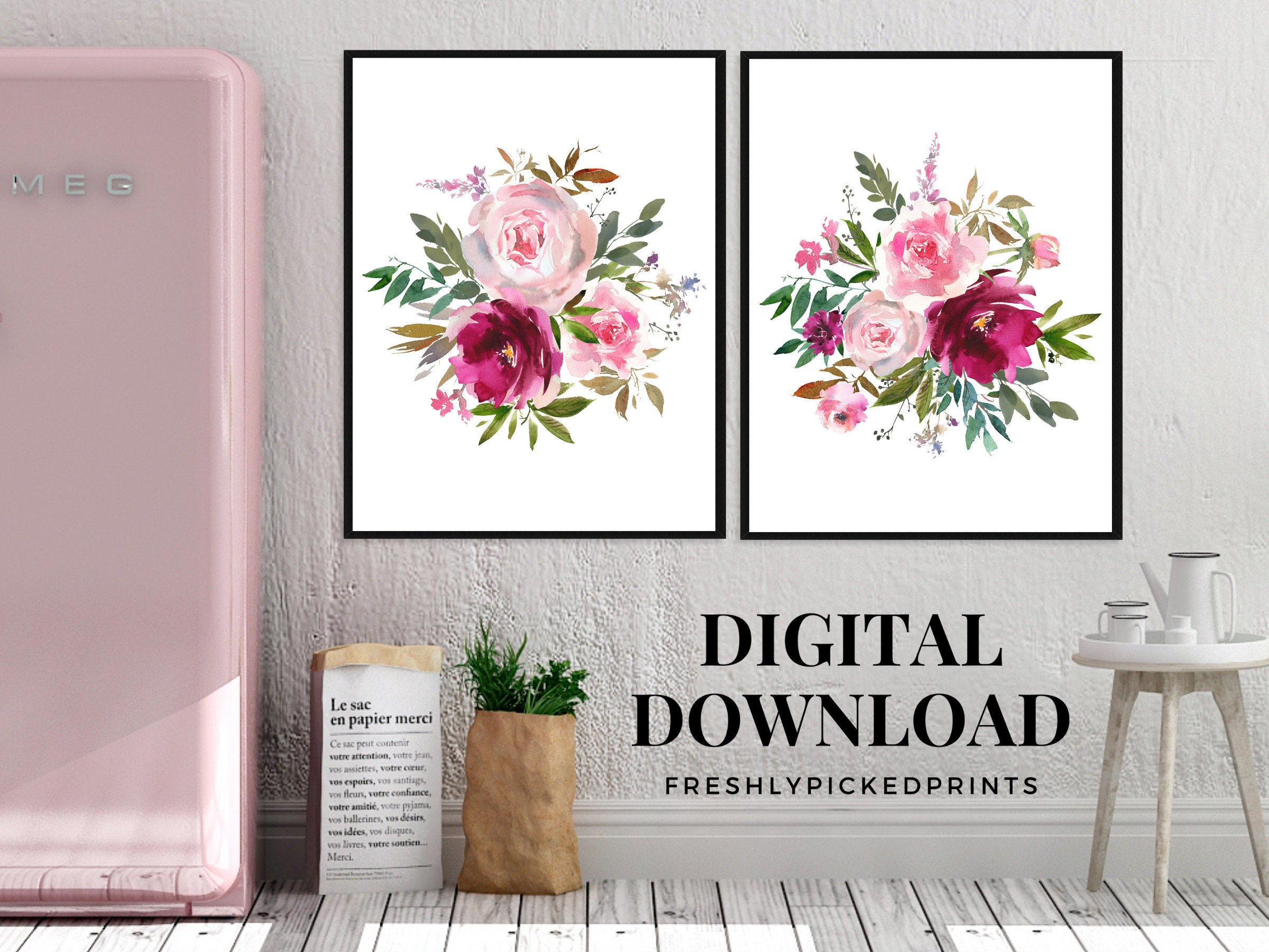 Blush Pink Floral | Downloadable Printable Wall Art | Watercolor Flower ...