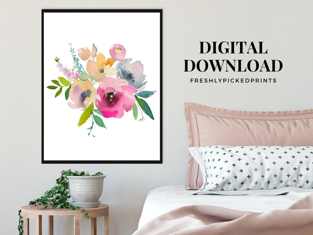 Floral Printable Wall Art Digital Download Blush Florals Watercolor ...