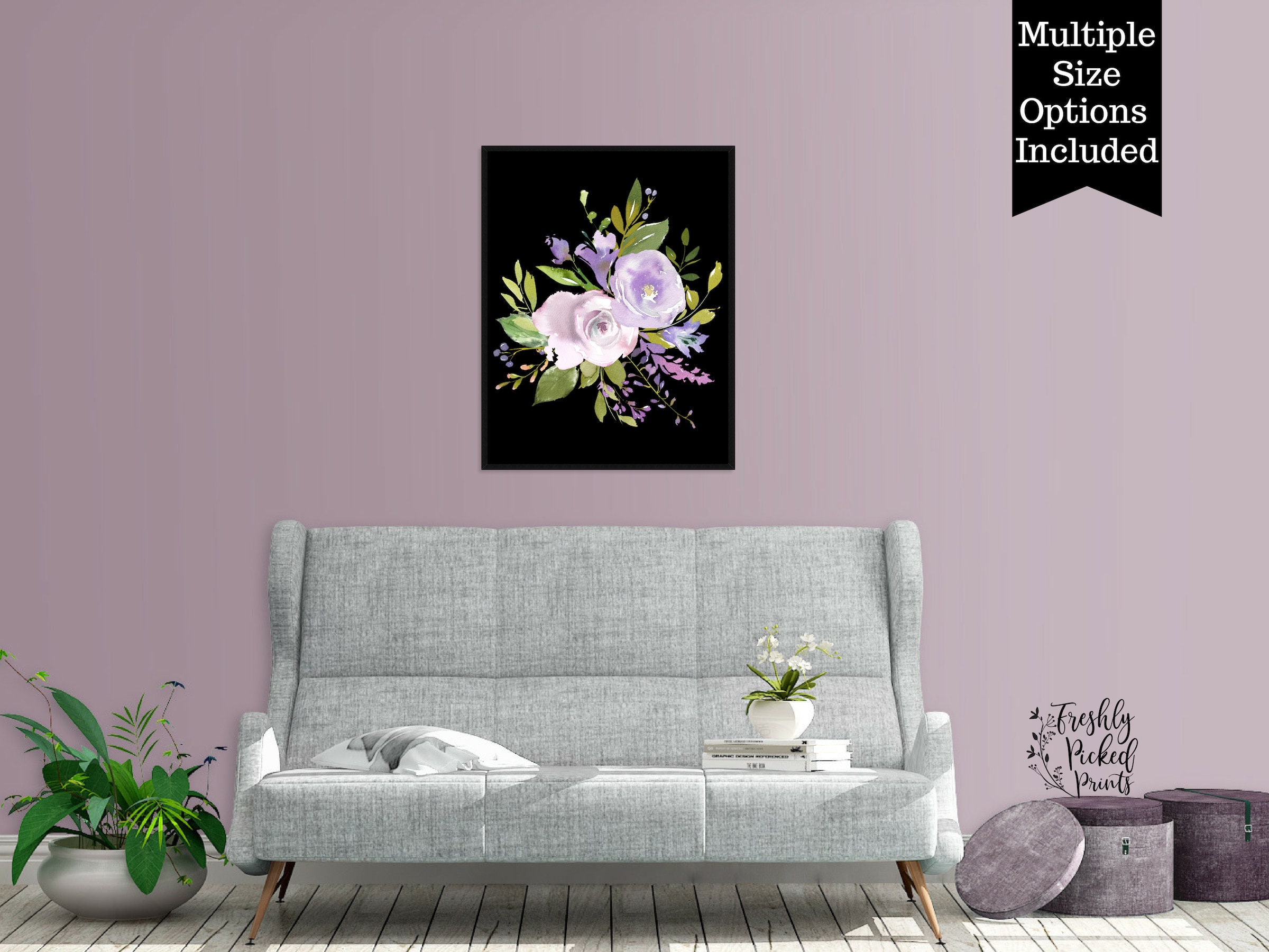 Lavender Purple Watercolor Bouquet Flower Art Print Digital Download - Etsy