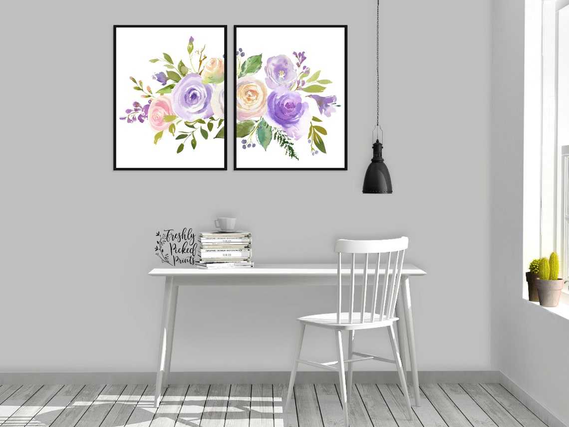 Lavender Purple Watercolor Bouquet Flower Art Print - Etsy