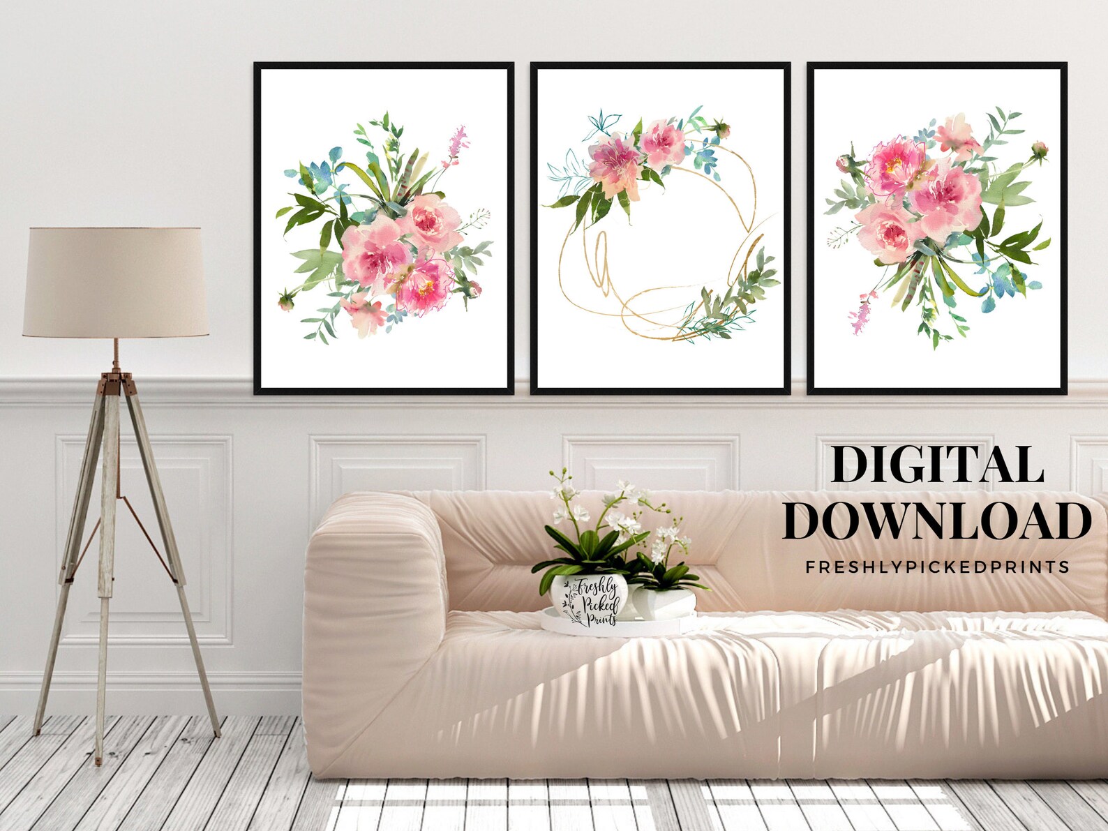 Pink Watercolor Floral Decor Flower Bouquet Set of 3 Etsy