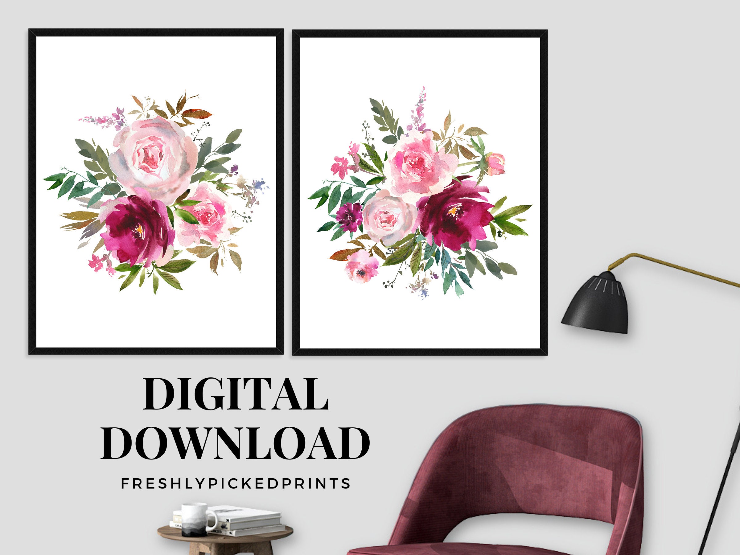 Blush Pink Floral Downloadable Printable Wall Art | Etsy