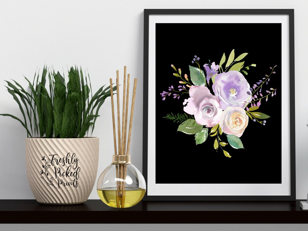 Lavender Purple Watercolor Bouquet Flower Art Print. - Etsy