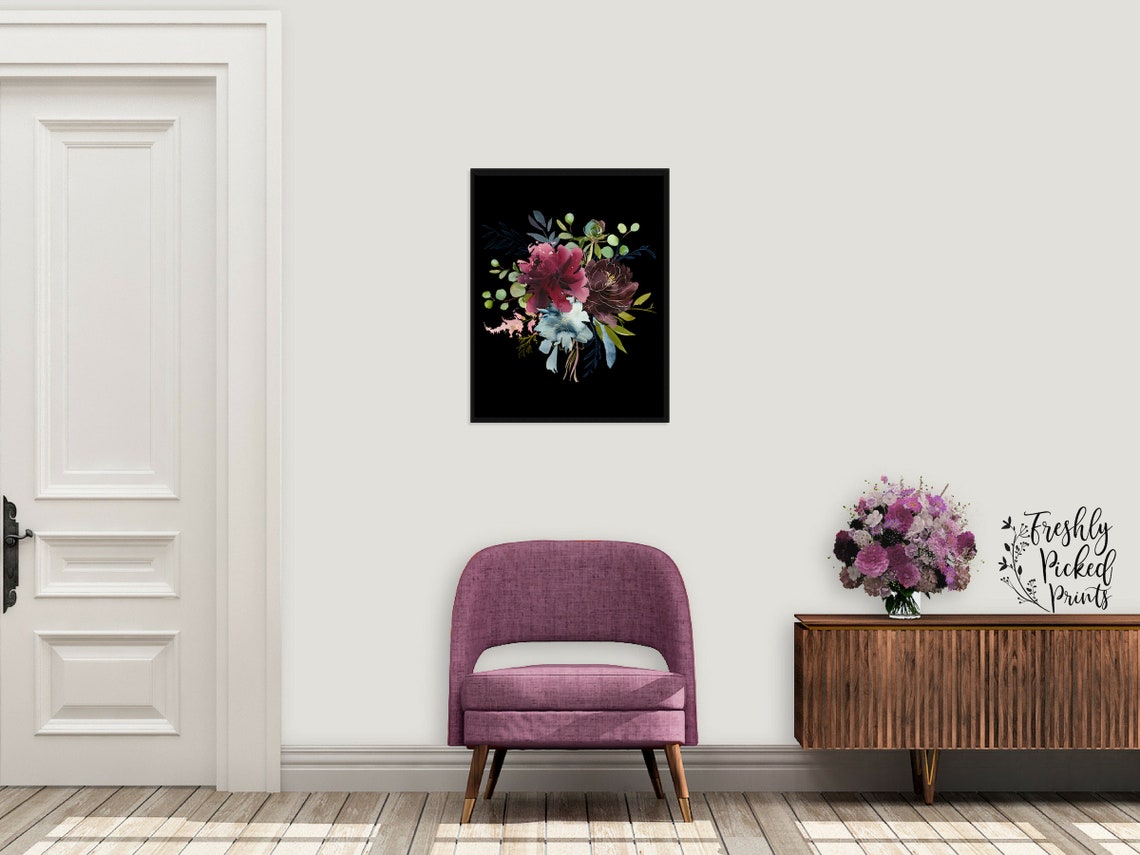 Floral Printable Wall Art Digital Download Navy Blue Floral Etsy