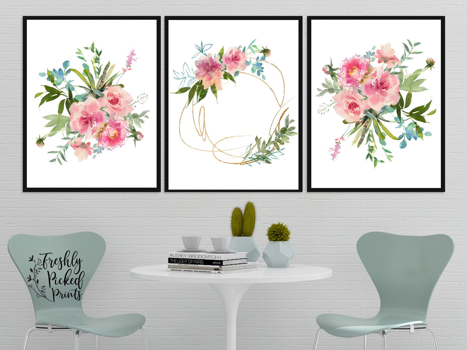 Pink Watercolor Floral Decor Flower Bouquet Set of 3 Etsy