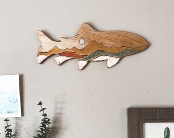 Painted Wooden Fish Wall Hanging, Fishing Decor, Mountain Art, Fish Art,  Wood Burned, Rustic Decor, Fishing, Mountains, Fly Fishing -  Israel