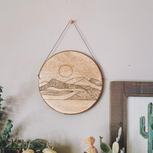 Topo mountain circle wooden wall hanging, topography, mountain art, mountains, boho, boho decor, outdoors, wood art, circle, rustic decor,