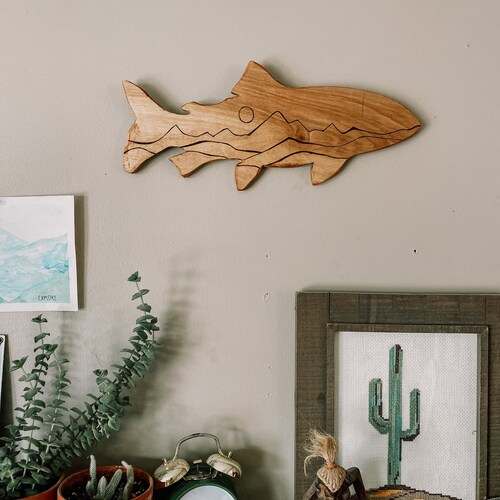 Wooden Trout Wood Burned Wall Hanging Fish Decor Fishing Etsy