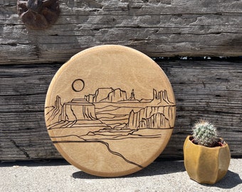 Boho Desert Circle Wall Art, Mountain Wall Art, Southwestern Decor, Wood Sign, Western Decor, Wood Wall Decor, Rustic Home Decor