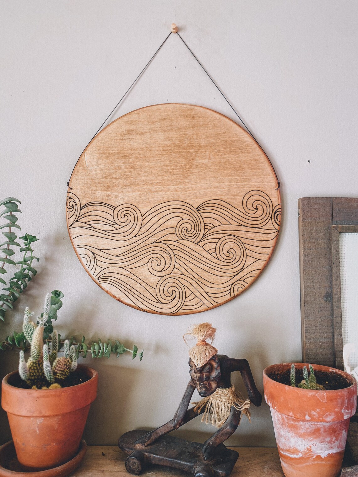 Waves circle wooden wall hanging waves wave art surf art Etsy