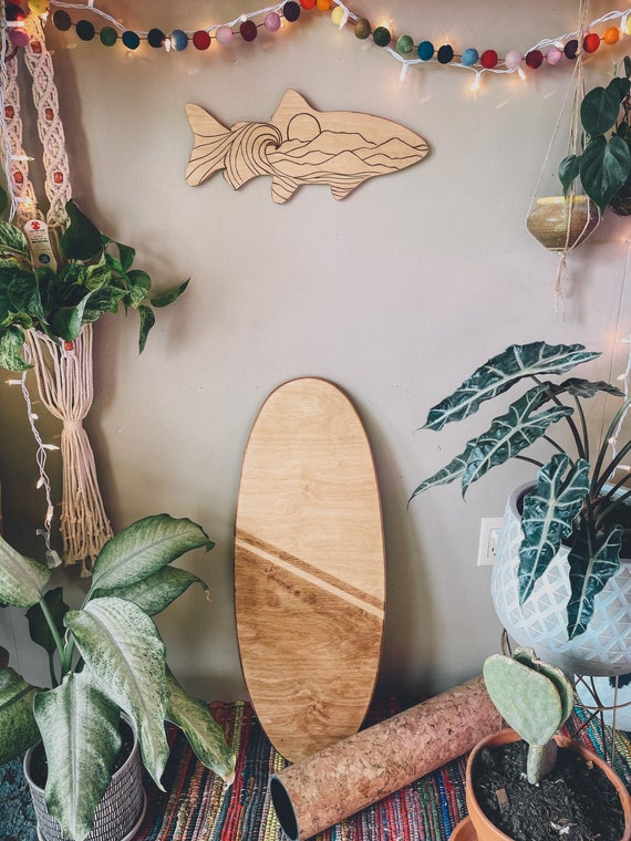 Find Balance: Handmade Surf Style Balance Board With Natural Two Tone Art.  Functional Coastal Decor, Perfect Gift Free Personalization 