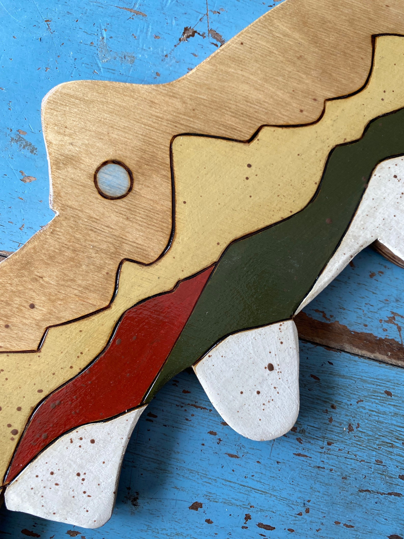 Painted Wooden Fish Wall Hanging Fishing Decor Mountain Art Etsy