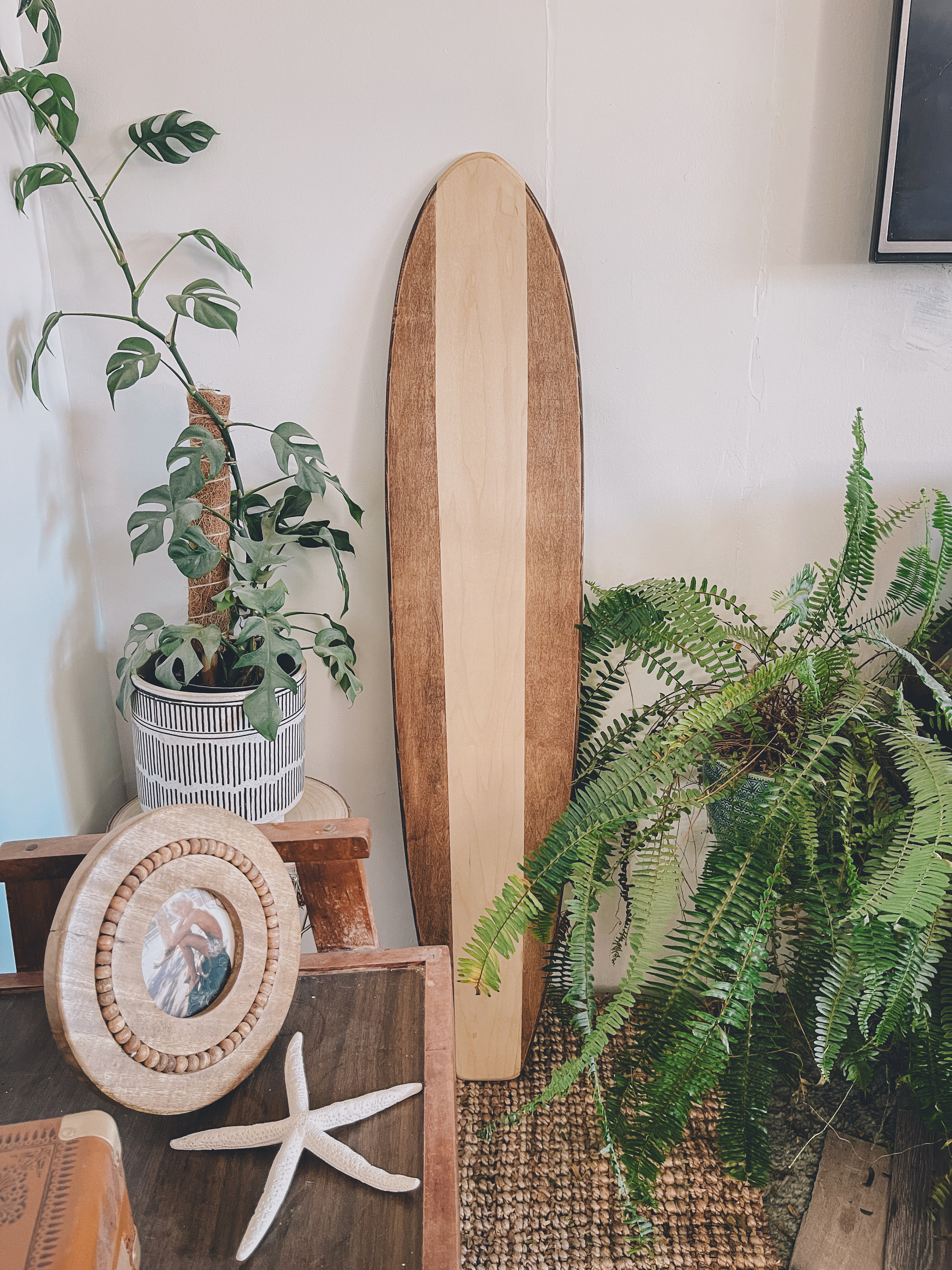 Natural Stripe Surfboard Wall Hanging, Coastal Home Decor, Boho Decor, Beach House Decor, Personalized Gift, Surf Decor, Wood Sign