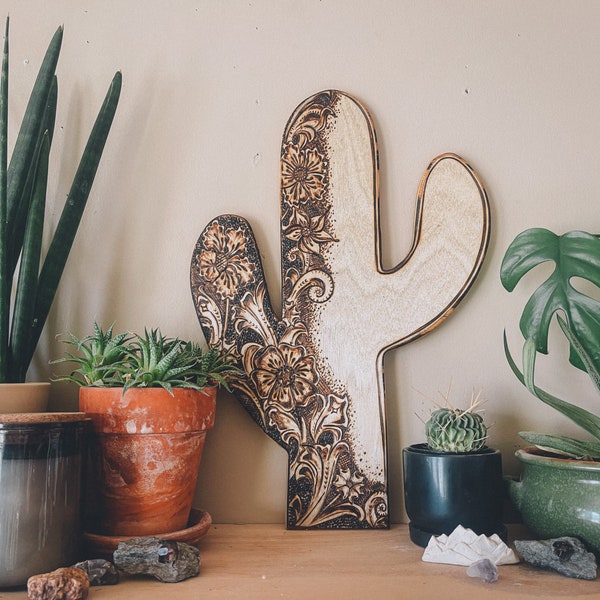 Wooden leather effect cactus, western decor, desert decor, cactus decor, nursery decor, boho decor, wood decor, home decor