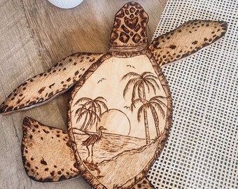 Wooden Sea turtle wall art, sea turtle, turtle art, sea turtle art, boho decor, mountain art, mountains, ocean decor, ocean art, coastal