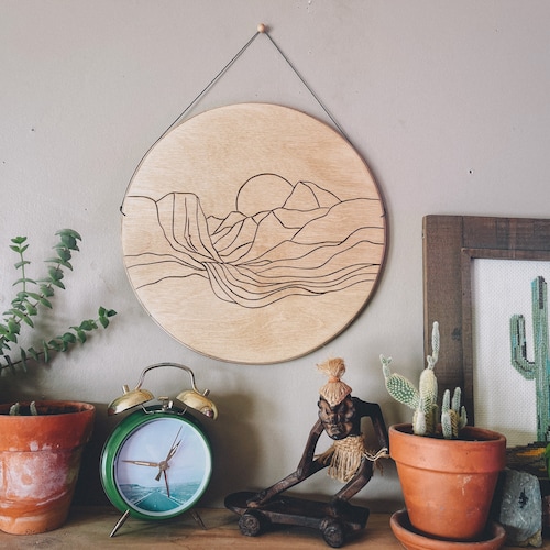 Circle Wooden Mountain Wall Hanging Mountain Art Mountains Etsy