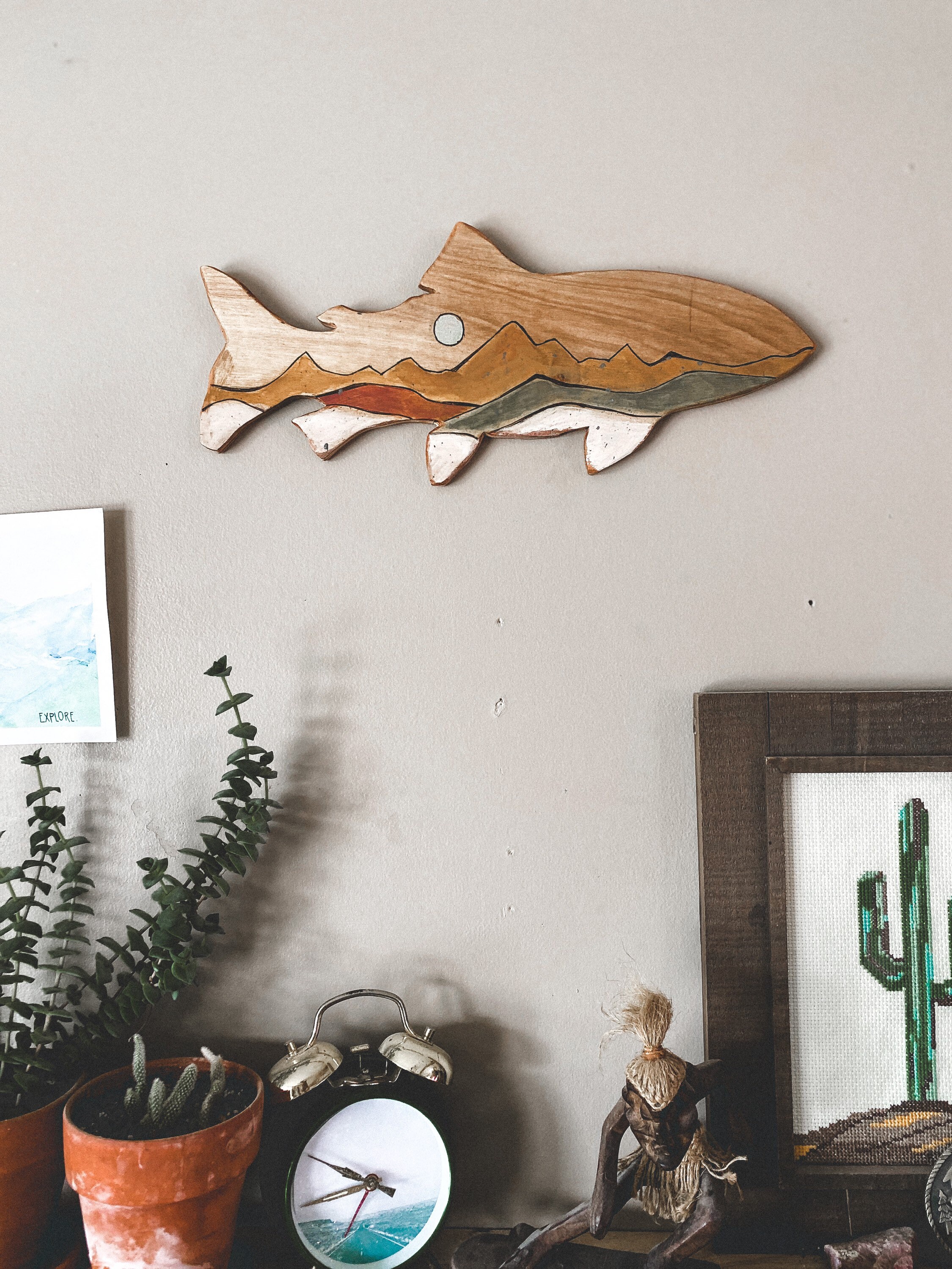 Painted wooden fish wall hanging fishing decor mountain art Etsy
