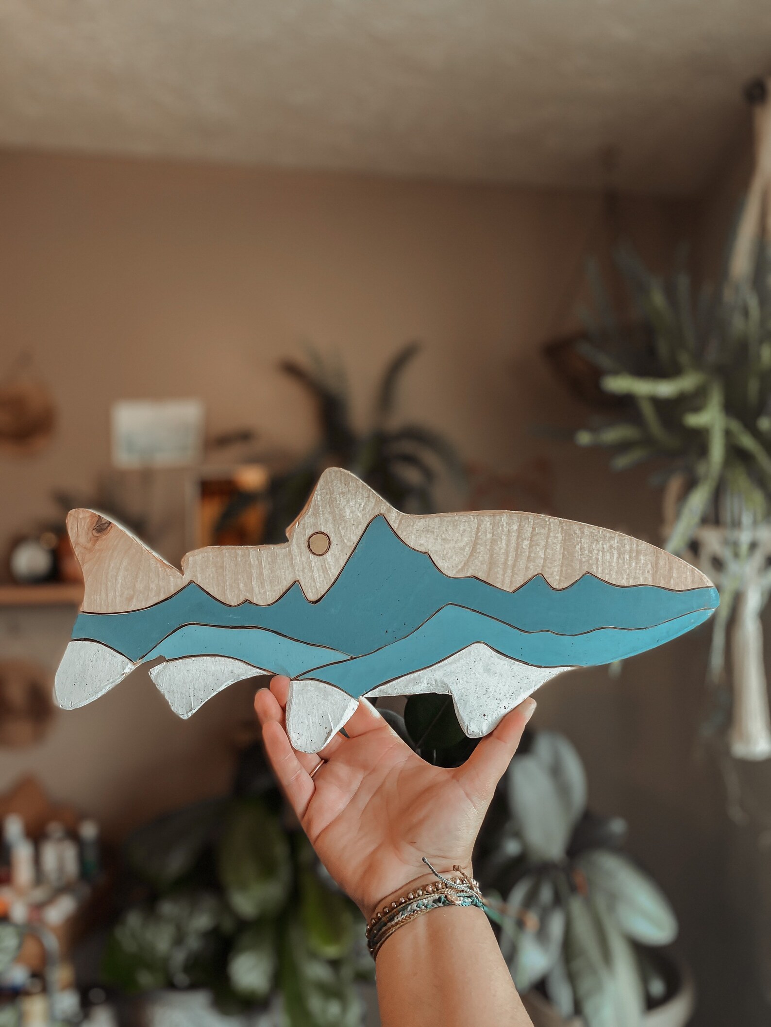 Painted Wooden Fish Wall Hanging Fishing Decor Mountain Art Etsy