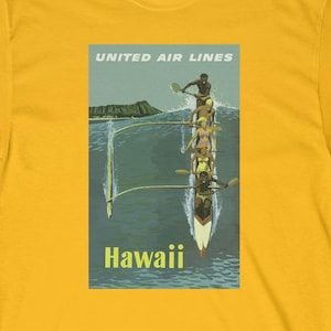 Hawaii - Outrigger Canoe - United Airlines - Vintage Look - Travel Poster