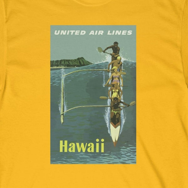 Hawaii - Outrigger Canoe - United Airlines - Vintage Look - Travel Poster