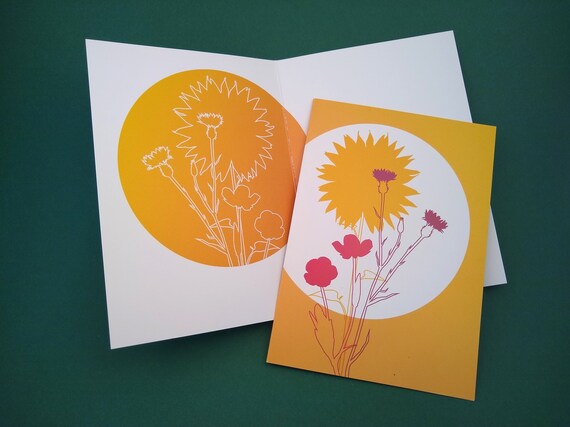 Paper Art card for gardener Sunflowers notecard blank folded greeting ...