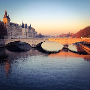 Paris Bridge at Sunrise Photograph Paris France Architecture City Scene Photo Wall Art