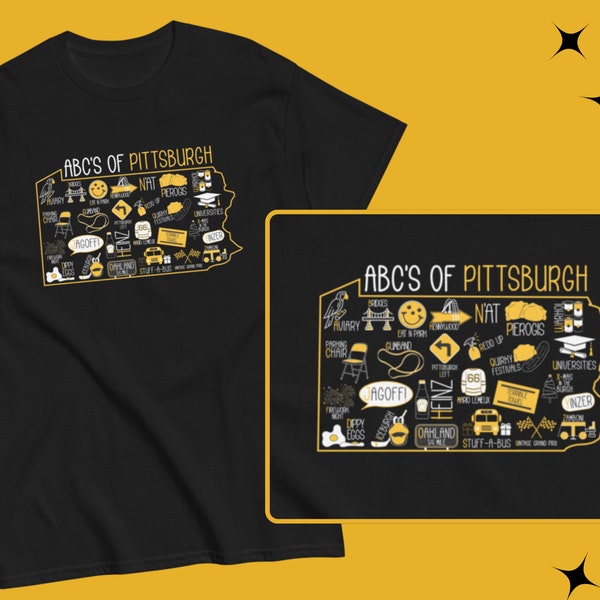 ABC's of Pittsburgh Unisex T-Shirt | Pittsburgh Apparel | 412 | Yinzer Apparel | Gifts for Her | Gifts for Him