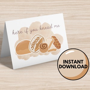 Aquí si me amasas tarjeta - tarjeta de felicitación - tarjeta descargable - descarga instantánea - tarjeta en blanco - tarjeta de simpatía - amante del pan - sólo porque