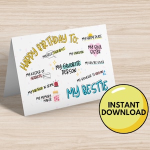 Biglietto di compleanno Bestie - Biglietto d'auguri - Biglietto scaricabile - Download istantaneo - Biglietto vuoto - Migliore amico - Buon compleanno - Cartoline carine - Fai da te