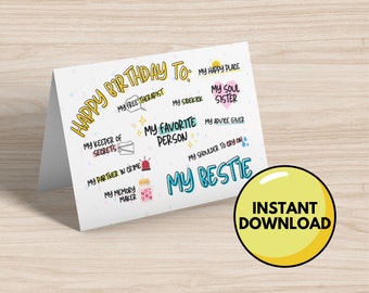 Bestie Birthday Card – Printable Greeting Card (Instant Download)