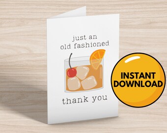 Old Fashioned Cocktail Thank You Card – Printable Greeting (Instant Download)