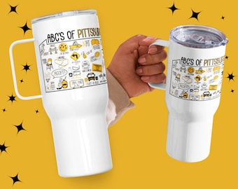 Pittsburgh Travel Mug with Handle | ABC's PGH Stainless Steel Tumbler