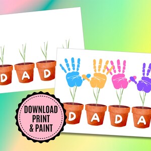 Vaso de flores para imprimir para o pai – Presente de impressão de mão faça você mesmo – Arte de pintura para crianças – Download instantâneo – Presente de criança – Cartão de dia dos pais faça você mesmo