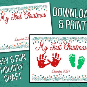 My First Christmas Printable - Download Print - Kids Craft - Gifts - Kids Baby Toddler - DIY - Handprint Art - Footprint Art - 2023