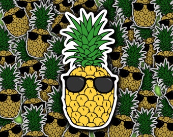 Pegatina de vinilo con gafas de sol de piña/calcomanía impermeable para portátil